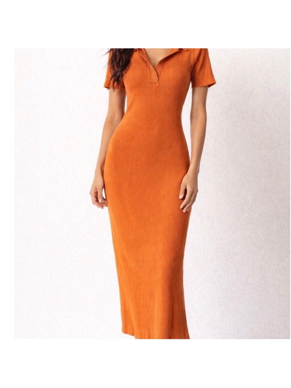 Caroline Constas Vibrant Orange Knit Maxi Dress With Collar Size Large